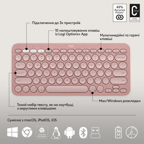 Купити Комплект Logitech Pebble 2 Combo (920-012241) Rose - ціна в Києві, Львові, Вінниці, Хмельницькому, Франківську, Україні | інтернет-магазин TELEMART.UA фото