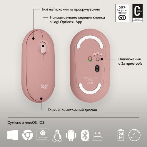 Купити Комплект Logitech Pebble 2 Combo (920-012241) Rose - ціна в Києві, Львові, Вінниці, Хмельницькому, Франківську, Україні | інтернет-магазин TELEMART.UA фото