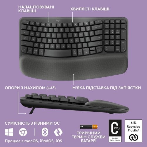 Купити Клавіатура Logitech Wave Keys Wireless (920-012304) Black - ціна в Києві, Львові, Вінниці, Хмельницькому, Франківську, Україні | інтернет-магазин TELEMART.UA фото