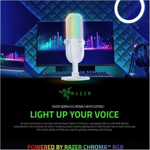 Купить Микрофон Razer Seiren V3 Chroma (RZ19-05060200-R3M1) White - цена в Харькове, Киеве, Днепре, Одессе
в интернет-магазине Telemart фото