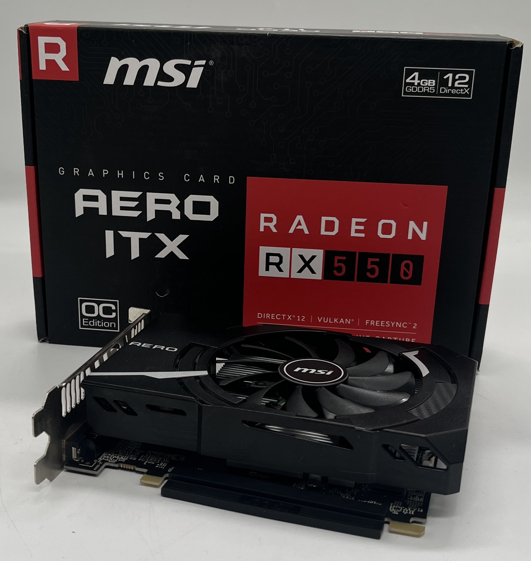 Купить Видеокарта MSI Radeon RX 550 AERO ITX OC 4096MB (RX 550 AERO ITX 4G  OC) (Восстановлено продавцом, 631280) с проверкой совместимости: обзор,  характеристики, цена в Киеве, Днепре, Одессе, Харькове, Украине |