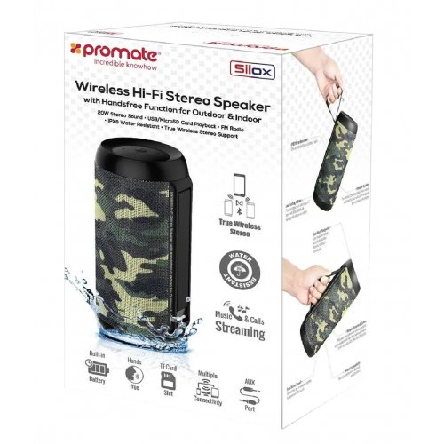 Купить Портативная акустика Promate Silox 20 W (silox.camouflage) Camouflage - цена в Харькове, Киеве, Днепре, Одессе
в интернет-магазине Telemart фото