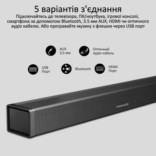 Купить Саундбар Promate BluesBar-40 W 4.1 (bluesbar-40.black) Black - цена в Харькове, Киеве, Днепре, Одессе
в интернет-магазине Telemart фото