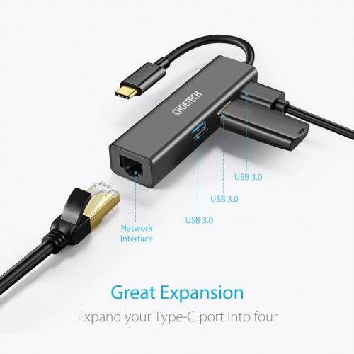 Купить Сетевая карта Choetech USB Type-C (HUB-U02) - цена в Харькове, Киеве, Днепре, Одессе
в интернет-магазине Telemart фото