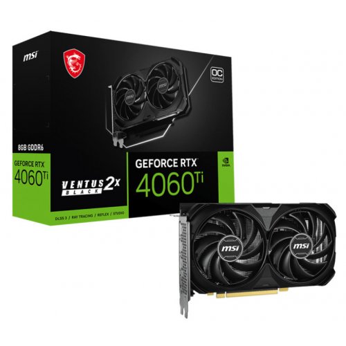 Фото Відеокарта MSI GeForce RTX 4060 Ti VENTUS 2X BLACK E1 OC 8192MB (RTX 4060 Ti 8G VENTUS 2X BLACK E1 OC)