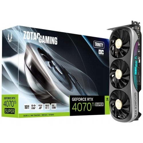 Купить Видеокарта Zotac GeForce RTX 4070 Ti SUPER Gaming Trinity OC 16384MB (ZT-D40730J-10P) с проверкой совместимости: обзор, характеристики, цена в Киеве, Днепре, Одессе, Харькове, Украине | интернет-магазин TELEMART.UA фото