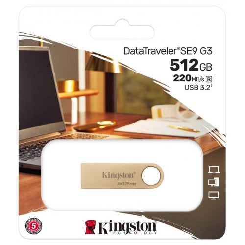 Купить Накопитель Kingston DataTraveller SE9 G3 512GB USB 3.2 (DTSE9G3/512GB) Gold - цена в Харькове, Киеве, Днепре, Одессе
в интернет-магазине Telemart фото