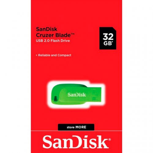Купити Накопичувач SanDisk Cruzer Blade 32GB USB 2.0 (SDCZ50C-032G-B35GE) Green - ціна в Києві, Львові, Вінниці, Хмельницькому, Франківську, Україні | інтернет-магазин TELEMART.UA фото