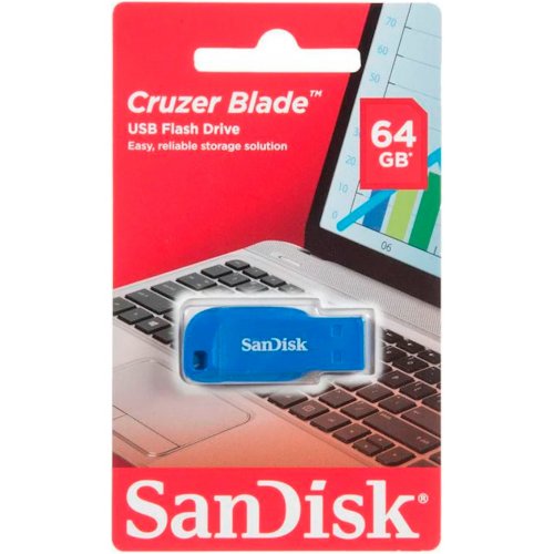 Купити Накопичувач SanDisk Cruzer Blade 64GB USB 2.0 (SDCZ50C-064G-B35BE) Blue - ціна в Києві, Львові, Вінниці, Хмельницькому, Франківську, Україні | інтернет-магазин TELEMART.UA фото