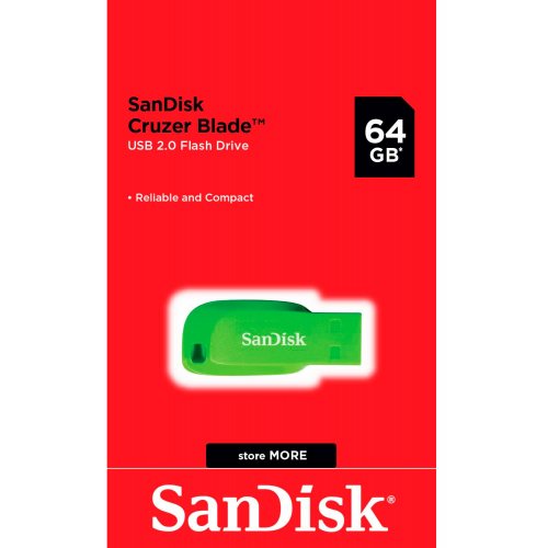 Купити Накопичувач SanDisk Cruzer Blade 64GB USB 2.0 (SDCZ50C-064G-B35GE) Green - ціна в Києві, Львові, Вінниці, Хмельницькому, Франківську, Україні | інтернет-магазин TELEMART.UA фото