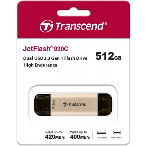 Купить Накопитель Transcend JetFlash 930C 512GB USB 3.2 + USB Type-C (TS512GJF930C) Gold - цена в Харькове, Киеве, Днепре, Одессе
в интернет-магазине Telemart фото