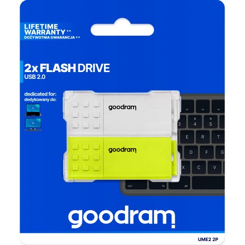 Купить Набор с двух накопителей Goodram UME2 2 x 32GB USB 2.0 (UME2-0320MXR11-2P) White/Yellow - цена в Харькове, Киеве, Днепре, Одессе
в интернет-магазине Telemart фото