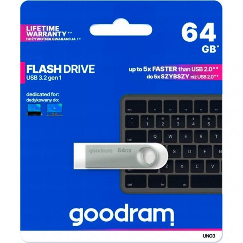 Купити Накопичувач Goodram UNO3 64GB USB 3.2 (UNO3-0640S0R11) Steel - ціна в Києві, Львові, Вінниці, Хмельницькому, Франківську, Україні | інтернет-магазин TELEMART.UA фото