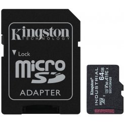 Карта памяти Kingston microSDXC Industrial 64GB Class 10 V30 A1 + SD-адаптер (SDCIT2/64GB)