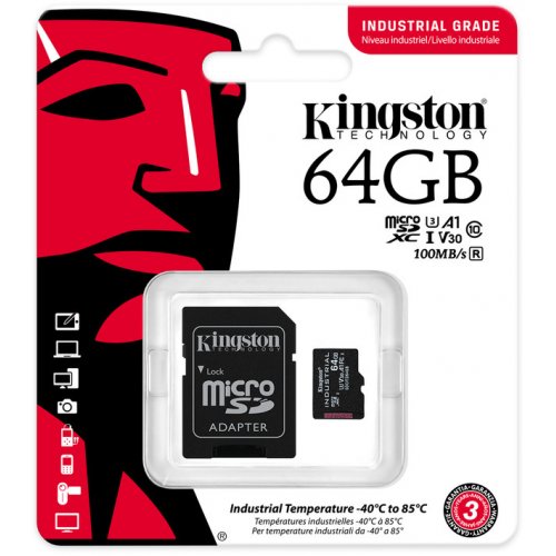 Купить Карта памяти Kingston microSDXC Industrial 64GB Class 10 V30 A1 + SD-адаптер (SDCIT2/64GB) - цена в Харькове, Киеве, Днепре, Одессе
в интернет-магазине Telemart фото