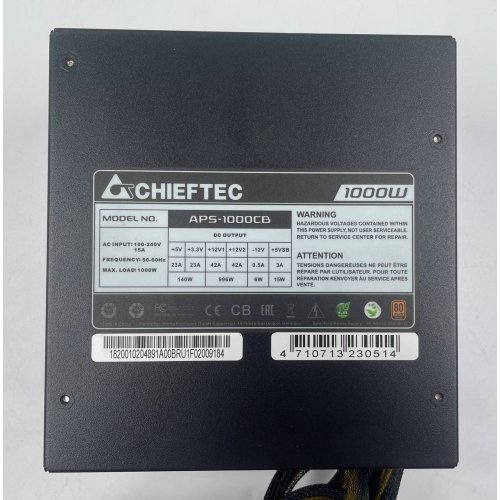 Блок живлення CHIEFTEC A-135 1000W (APS-1000CB) (Відновлено продавцем, 637258) купити з перевіркою сумісності: огляд, характеристики, ціна у Києві, Львові, Вінниці, Хмельницькому, Івано-Франківську, Україні | інтернет-магазин TELEMART.UA фото