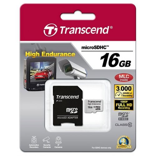 Карта памяти Transcend microSDHC High Endurance 16GB Class 10 (с адапетром) (TS16GUSDHC10V) купить в Украине | Telemart фото