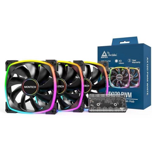 Набор кулеров Montech AX120 PWM 3 in 1 Black купить в Украине: Киев, Днепр, Харьков, Одесса  | Проверка совместимости, низкая цена, отзывы, характеристики от TELEMART фото