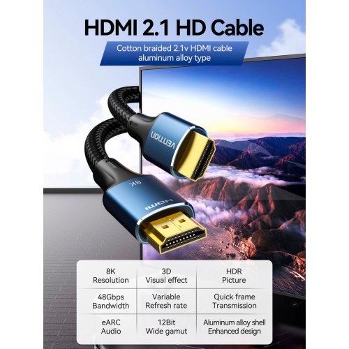 Купити Кабель Vention HDMI to HDMI V2.1 2m (ALGLH) Blue - ціна в Києві, Львові, Вінниці, Хмельницькому, Франківську, Україні | інтернет-магазин TELEMART.UA фото