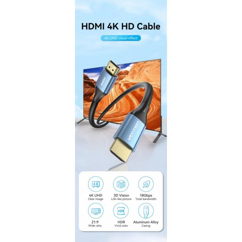 Купити Кабель Vention HDMI to HDMI V2.0 2m (ALHSH) Blue - ціна в Києві, Львові, Вінниці, Хмельницькому, Франківську, Україні | інтернет-магазин TELEMART.UA фото