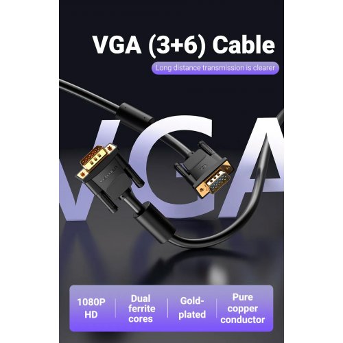 Купить Кабель Vention VGA to VGA 1.5m (DAEBG) Black - цена в Харькове, Киеве, Днепре, Одессе
в интернет-магазине Telemart фото