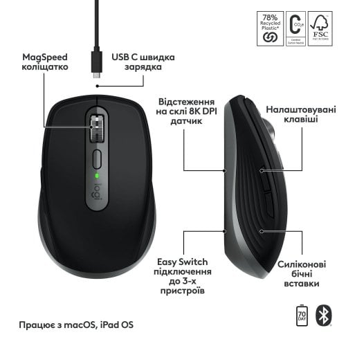 Купить Мышка Logitech MX Anywhere 3S for Mac (910-006947) Space Grey - цена в Харькове, Киеве, Днепре, Одессе
в интернет-магазине Telemart фото