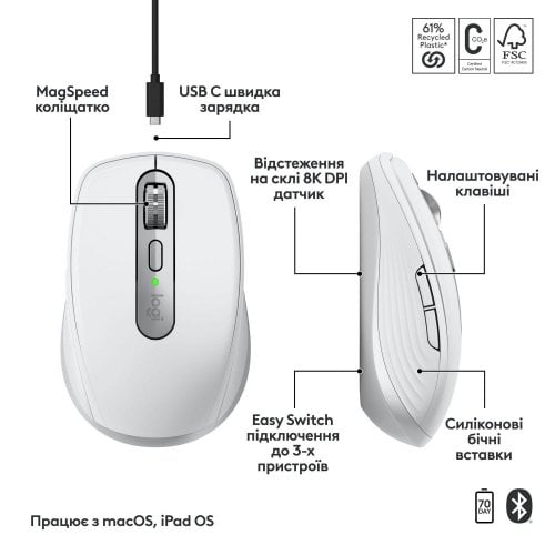 Купить Мышка Logitech MX Anywhere 3S for Mac (910-006946) Pale Grey - цена в Харькове, Киеве, Днепре, Одессе
в интернет-магазине Telemart фото