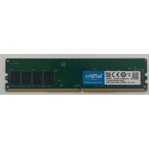 Купить Озу Crucial DDR4 4GB 2666Mhz (CT4G4DFS8266) (Восстановлено продавцом, 647134) с проверкой совместимости: обзор, характеристики, цена в Киеве, Днепре, Одессе, Харькове, Украине | интернет-магазин TELEMART.UA фото