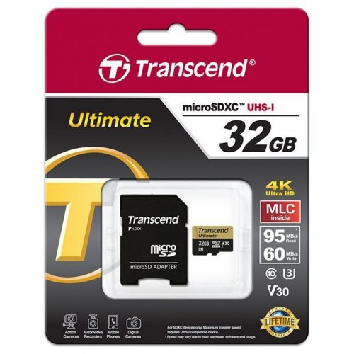 Карта пам'яті Transcend microSDHC MLC 32GB UHS-I U3 R95/W60MB/s (без адаптера) (TS32GUSDU3M) купити в Україні | Telemart фото