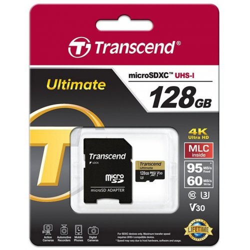 Карта пам'яті Transcend microSDXC MLC 128GB UHS-I U3 R95/W60MB/s (без адаптера) (TS128GUSDU3M) купити в Україні | Telemart фото
