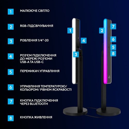 Лампа блогера Logitech Litra Beam LX (946-000015) Graphite купить в Украине: Киев, Днепр, Харьков, Одесса  | Низкая цена, отзывы, характеристики от TELEMART фото