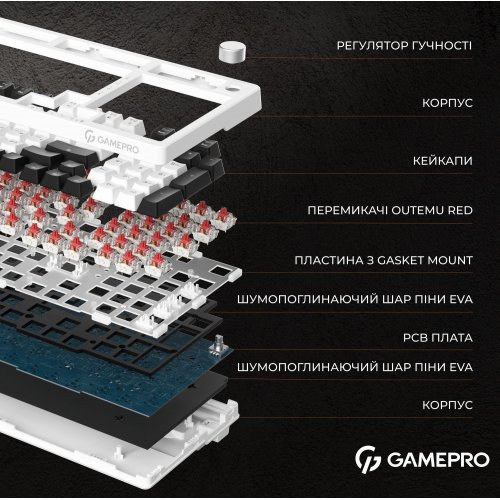 Photo Keyboard GamePro MK170 Outemu Red Hot-Swap RGB White