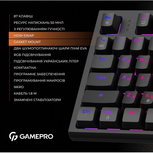 Photo Keyboard GamePro MK180 Outemu Red Hot-Swap RGB Black