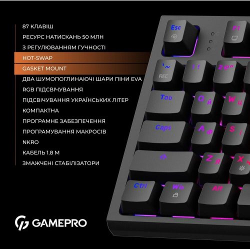 Photo Keyboard GamePro MK180 Outemu Red Hot-Swap RGB Black