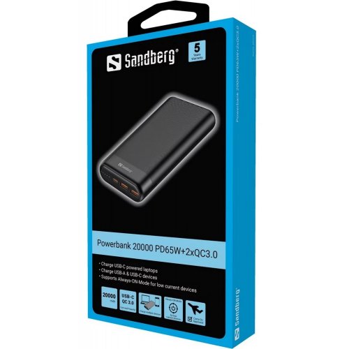 Купити Powerbank Sandberg 20000mAh 65W (420-62) - ціна в Києві, Львові, Вінниці, Хмельницькому, Франківську, Україні | інтернет-магазин TELEMART.UA фото