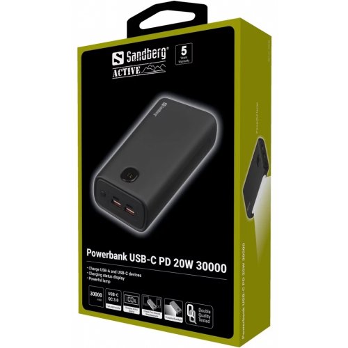 Купити Powerbank Sandberg 30000mAh 20W (420-68) - ціна в Києві, Львові, Вінниці, Хмельницькому, Франківську, Україні | інтернет-магазин TELEMART.UA фото