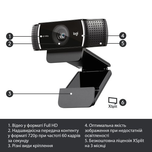 Купить Веб-камера Logitech HD Pro Webcam C922 (960-001088) - цена в Харькове, Киеве, Днепре, Одессе
в интернет-магазине Telemart фото