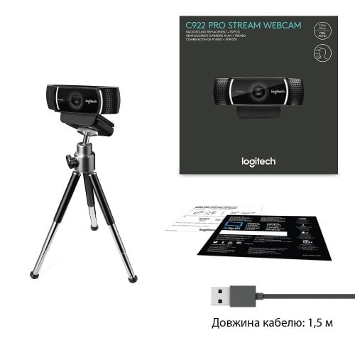 Купить Веб-камера Logitech HD Pro Webcam C922 (960-001088) - цена в Харькове, Киеве, Днепре, Одессе
в интернет-магазине Telemart фото