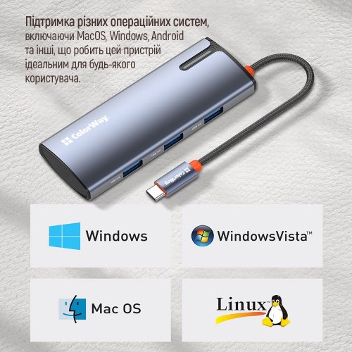 Купить USB-хаб ColorWay USB Type-C 5 in 1 (CW-HUB01) Dark Grey - цена в Харькове, Киеве, Днепре, Одессе
в интернет-магазине Telemart фото