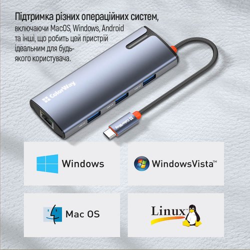 Купить USB-хаб ColorWay USB Type-C 6 in 1 (CW-HUB02) Dark Grey - цена в Харькове, Киеве, Днепре, Одессе
в интернет-магазине Telemart фото