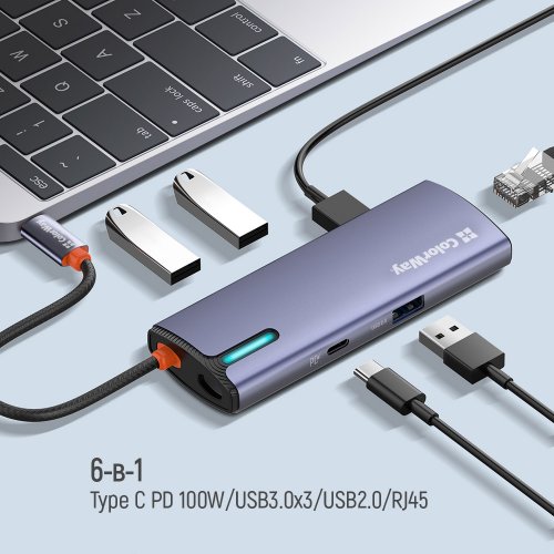 Купити USB-хаб ColorWay USB Type-C 6 in 1 (CW-HUB03) Dark Grey - ціна в Києві, Львові, Вінниці, Хмельницькому, Франківську, Україні | інтернет-магазин TELEMART.UA фото