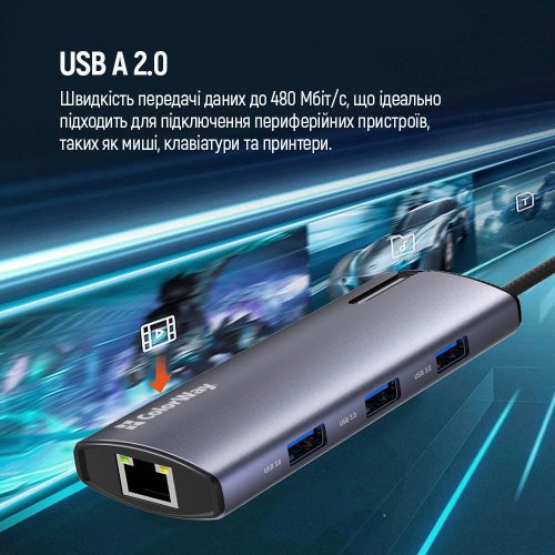 Купити USB-хаб ColorWay USB Type-C 6 in 1 (CW-HUB03) Dark Grey - ціна в Києві, Львові, Вінниці, Хмельницькому, Франківську, Україні | інтернет-магазин TELEMART.UA фото