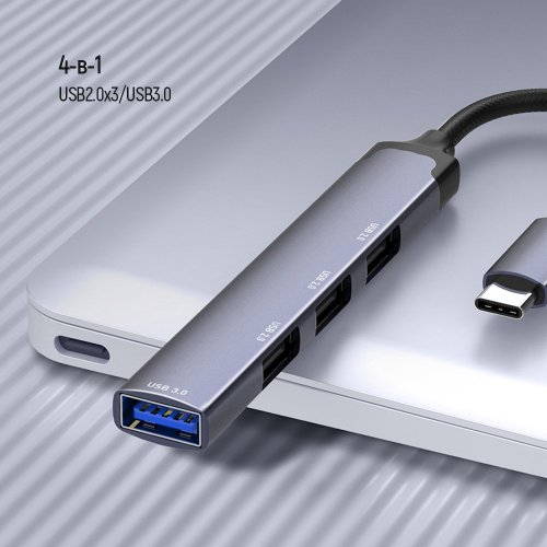 Купити USB-хаб ColorWay USB Type-C 4 in 1 (CW-HUB04) Dark Grey - ціна в Києві, Львові, Вінниці, Хмельницькому, Франківську, Україні | інтернет-магазин TELEMART.UA фото