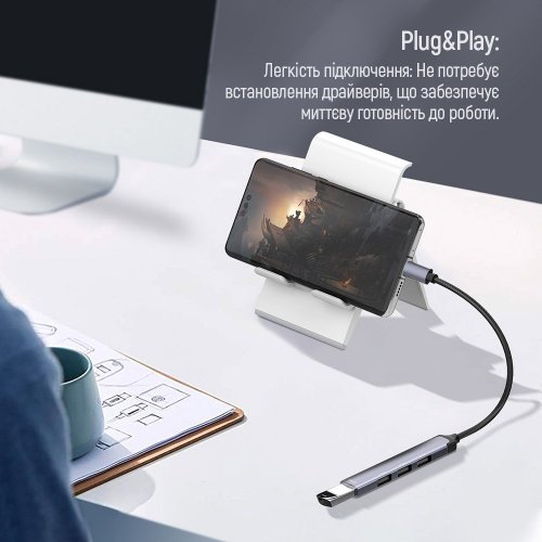 Купити USB-хаб ColorWay USB Type-C 4 in 1 (CW-HUB04) Dark Grey - ціна в Києві, Львові, Вінниці, Хмельницькому, Франківську, Україні | інтернет-магазин TELEMART.UA фото