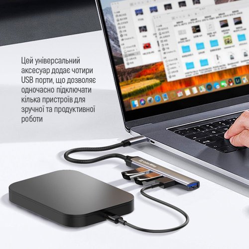 Купити USB-хаб ColorWay USB Type-C 4 in 1 (CW-HUB04) Dark Grey - ціна в Києві, Львові, Вінниці, Хмельницькому, Франківську, Україні | інтернет-магазин TELEMART.UA фото