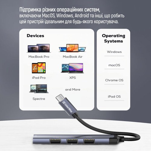 Купити USB-хаб ColorWay USB Type-C 4 in 1 (CW-HUB04) Dark Grey - ціна в Києві, Львові, Вінниці, Хмельницькому, Франківську, Україні | інтернет-магазин TELEMART.UA фото