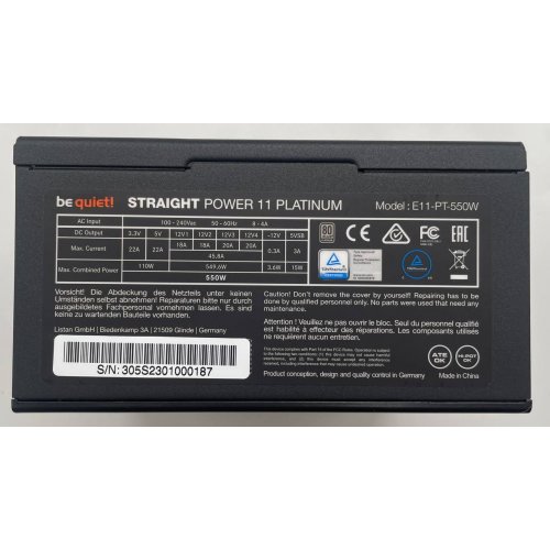 Купить Блок питания Be Quiet! Straight Power 11 Platinum 550W (BN305) (Восстановлено продавцом, 652586) с проверкой совместимости: обзор, характеристики, цена в Киеве, Днепре, Одессе, Харькове, Украине | интернет-магазин TELEMART.UA фото