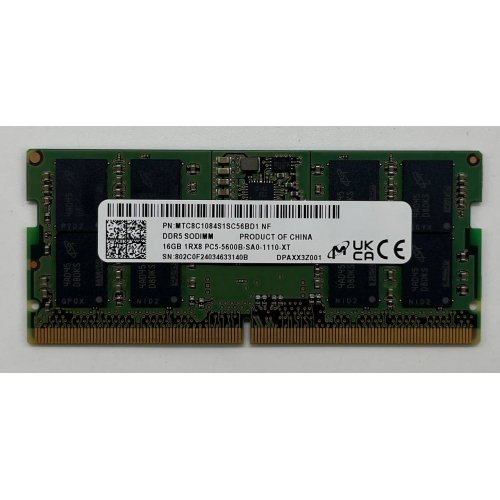 Озп Micron SODIMM DDR5 16GB 5600Mhz (MTC8C1084S1SC56BD1) (Відновлено продавцем, 652878) купити з перевіркою сумісності: огляд, характеристики, ціна у Києві, Львові, Вінниці, Хмельницькому, Івано-Франківську, Україні | інтернет-магазин TELEMART.UA фото