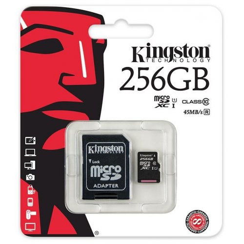 Купить Карта памяти Kingston microSDXC 256GB Class 10 UHS-I (с адаптером) (SDC10G2/256GB) - цена в Харькове, Киеве, Днепре, Одессе
в интернет-магазине Telemart фото