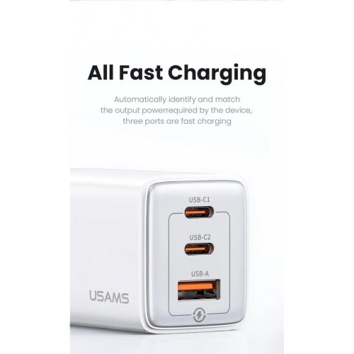 Купити Мережевий зарядний пристрій Usams US-CC180 Sandru USB + 2 x USB Type-C 65W Black - ціна в Києві, Львові, Вінниці, Хмельницькому, Франківську, Україні | інтернет-магазин TELEMART.UA фото